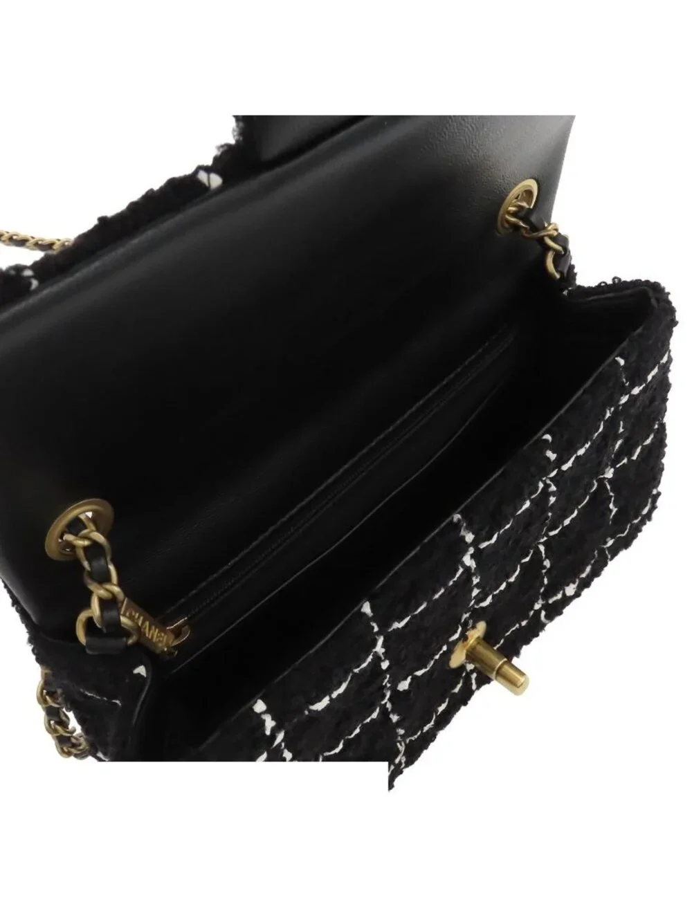 Chanel Chain Shoulder Bag Quilted 20 Coco Ball Black Gold Tweed Leather